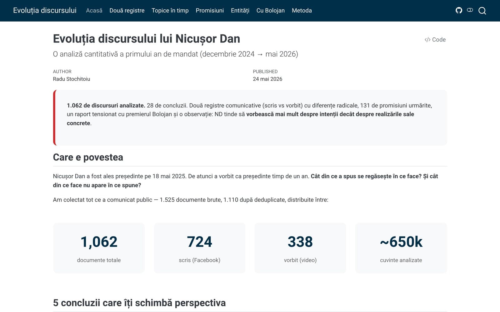 Evolutia discursului lui Nicusor Dan - Quantitative Discourse Analysis